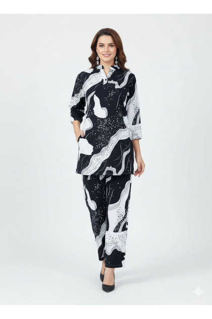 Petal Whisper Printed Kurti Co-ord Set | Rizqé by Zadine Cream Floral Tunic Modest Wear