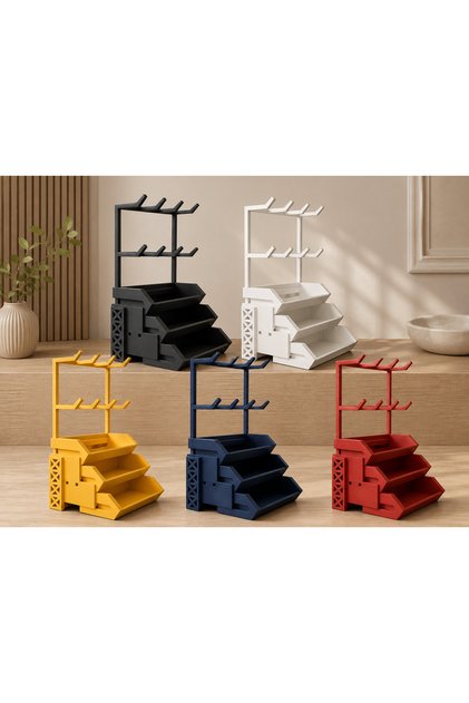 3D Baskı Çok Katlı Ürün Sergileme Standı Askılı Masaüstü Düzenleyici Raf