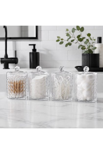 4-Piece Bathroom and Makeup Organizer Set - Cotton Swab Holder, Ear Pick and Dental Floss Organizer Diomond