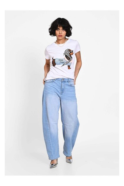 Tricou bumbac cu maneca scurta si imprimeu Alb leopard
