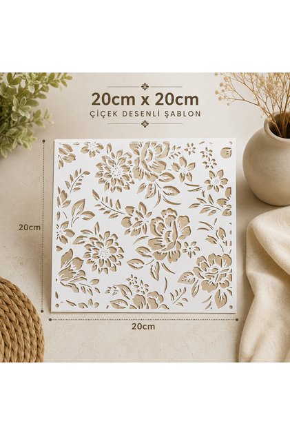 20x20 cm Çiçek Desenli Duvar Şablonu