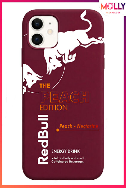 iPhone MİNİ 12 İçin Vişne Redbull The Peach Edition Desenli İçi Kadife Silikon Kılıf