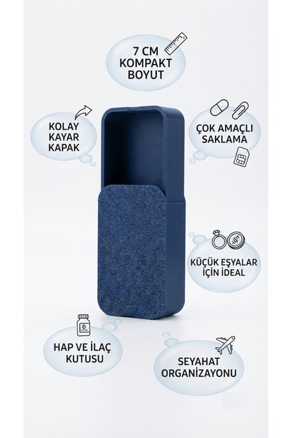 Çok Amaçlı Seyahat Tipi Kayar Kapaklı Organizer Kutu - 7 cm Kompakt Hap, Kulak Çöpü ve Küçük Eşya Saklama Kutusu