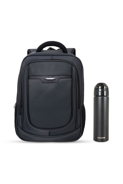 16” School Backpack with Laptop Sleeve & 640ml Insulated Stainless Steel Spray Water Bottle Set – Grey