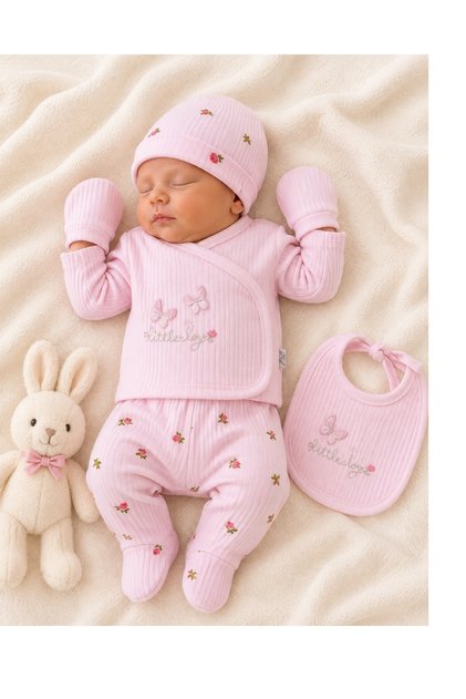 Newborn Baby Girl 100% Cotton 5-Piece Hospital Discharge Set