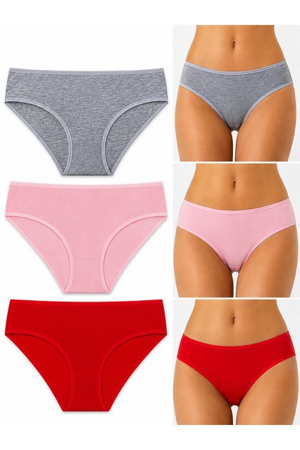 Pink Gray Red Women's Cotton Panties 3 Pieces