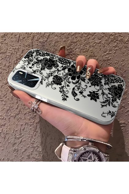 Oppo A55 4g Compatible Elegant Black Lace Flower Pattern Case, High Quality Matte Phone Case