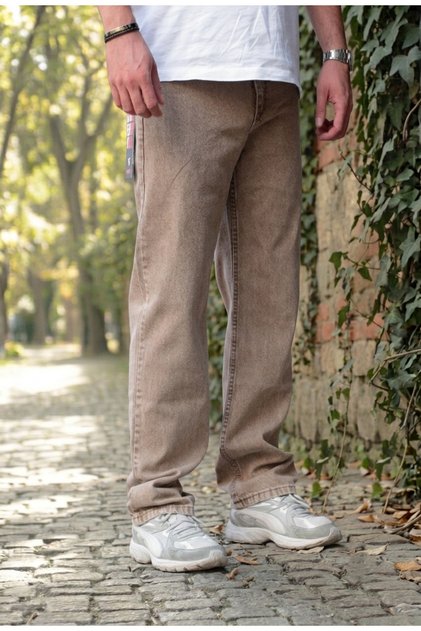 Erkek Kahverengi Rahat Kesim Baggy Denim Kot Pantolon – %100 Pamuk Bol Paça Jeans