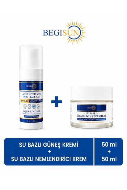 Spf 50+ Water Based Sunscreen 50 ml + Water Based Moisturizing Cream 50 ml Set