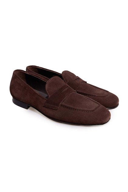 Brown Laceless Genuine Suede Leather Men's Shoes