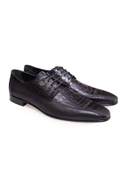 Black Color Lace-Up Genuine Leather Men's Shoes