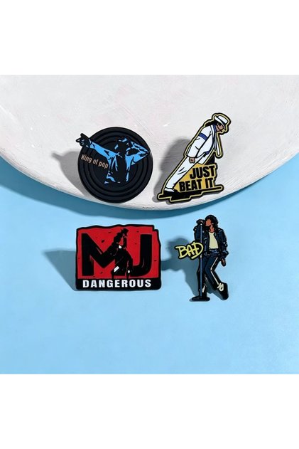 4pcsB1 Michael Jackson Enamel Pins Set King of Pop Bad Dangerous Just Beat It Metal Retro Rock Brooc
