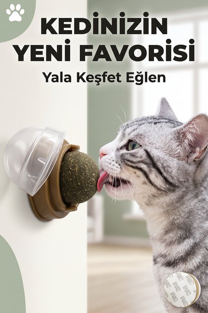 Yapışkanlı Dönen Kedi Otu Yalama Topu Kedi Oyuncağı