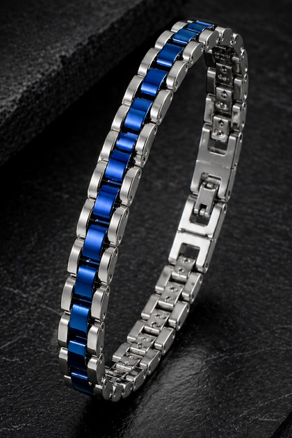 Men's Stainless Steel Bracelet with Blue Detail Chain Model Modern Stylish Durable Design