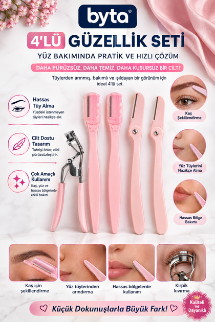 4-Piece Eyebrow and Facial Care Set – Eyebrow Razor, Facial Hair Removal Tool, and Eyelash Curler Set
