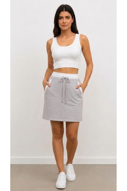 Double Belted Mini Bell-Sleeved Skirt