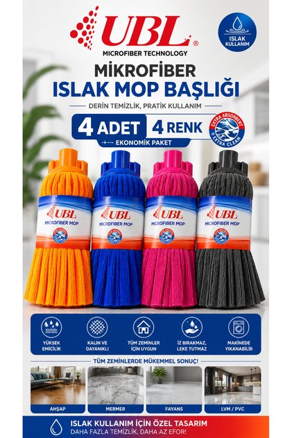 ( 4 adet) Mikrofiber Yedek Paspas Ucu , Çevirmeli Mop Başlığı