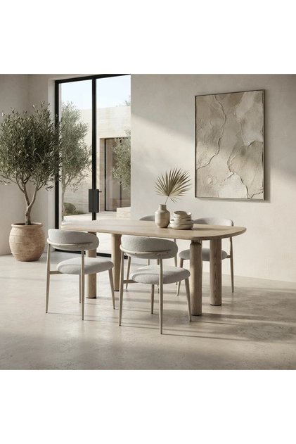 Dining Table Set Marble Alternative 4 Chairs Modern Contemporary Design-Beige-160X90X75 cm