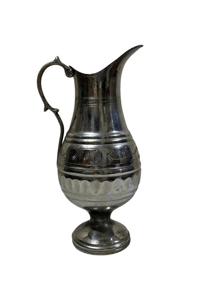 Antika Bakır Sürahi 32 cm İşlemeli Ayaklı Eski Dönem Dekoratif Koleksiyonluk İbrik