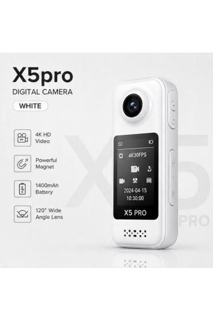 X5 Pro 4K Digital Camera | 1400mAh Battery, 120° Wide Angle & Magnetic Action Camera