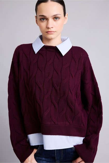 Boxy Fit Self-Polo Collar Long Sleeve Knitwear Sweater H2420Ax26Wn