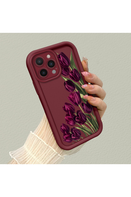iPhone 14 Pro Max Uyumlu Retro Lale Desenli Silikon Telefon Kılıfı, Şık Koruyucu Kapak