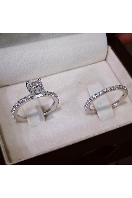 6 DJ038 Huitan Hot Sale Simple Elegant Round/Square CZ Rings for Women Silver Color Engagement Weddi