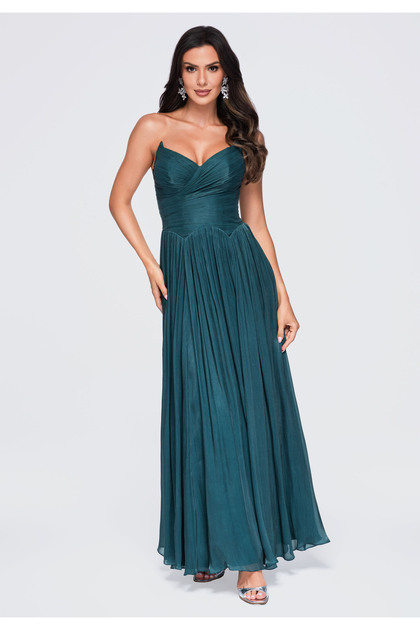 Rochie de seară maxi de damă, fără bretele, cu corset și fustă evazată