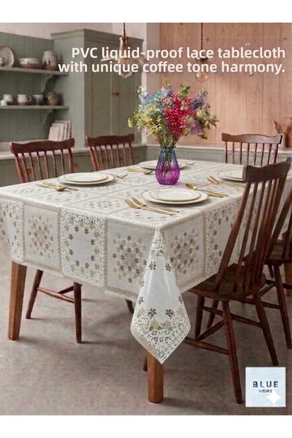 Tablecloth with Pvc Lace Appearance, Easy to Clean, Non-Slip, Liquid-Proof, Without Holes.