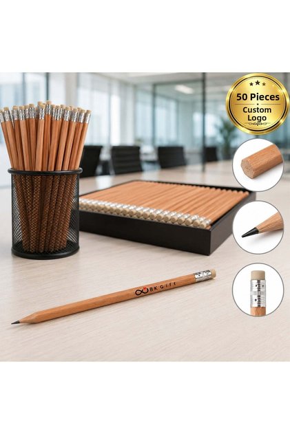 Customized for Your Logo: 50 Pieces of 563 Natural Cornered Wooden Body Pencil Set with Erasers