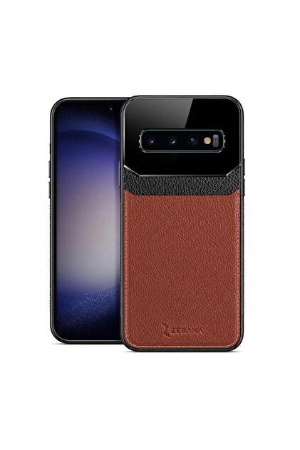 Zebana Samsung Galaxy S10 Plus Uyumlu Kılıf Lens Deri Kılıf Siyah