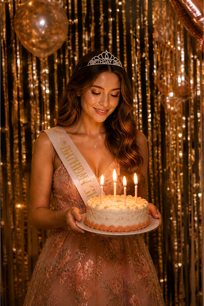 Birthday Girl Taç ve Kuşak Seti – Gümüş Parıltılı Doğum Günü Aksesuarı