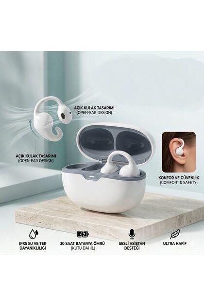 Klipsli Kablosuz Kulaklık Açık Tasarım, Bluetooth 5.4, ENC Gürültü Engelleme