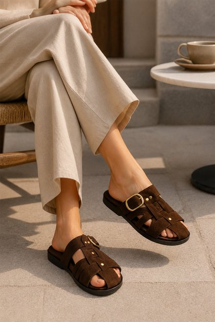 Women's Brown Casual Slippers Comfortable Sole Stylish Daily Summer Slippers
