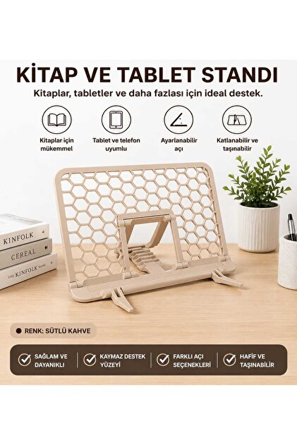 Katlanabilir Tablet & Kitap Standı – Ayarlanabilir Açı, Sayfa Tutucu, Ergonomik Okuma Aparatı