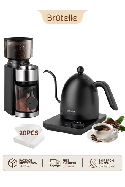 Pour Over Coffee Maker Set Electric Gooseneck Kettle V02 Filters Burr Coffee Grinder for Home Office