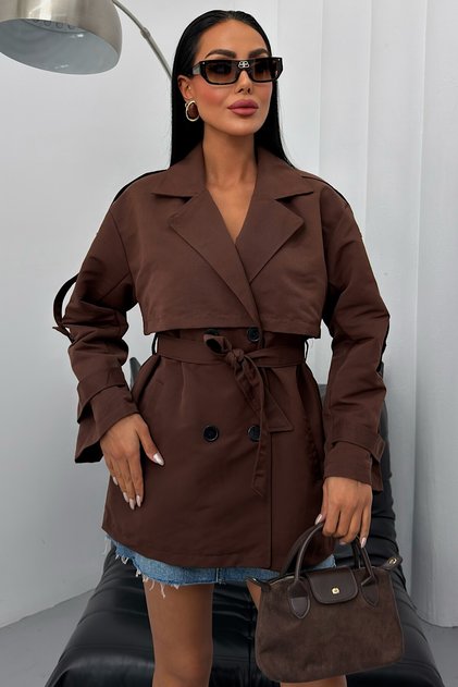 Women's Seasonal Linen Trench Coat - Buttoned Belted Double-Breasted Collar Short Trench Coat