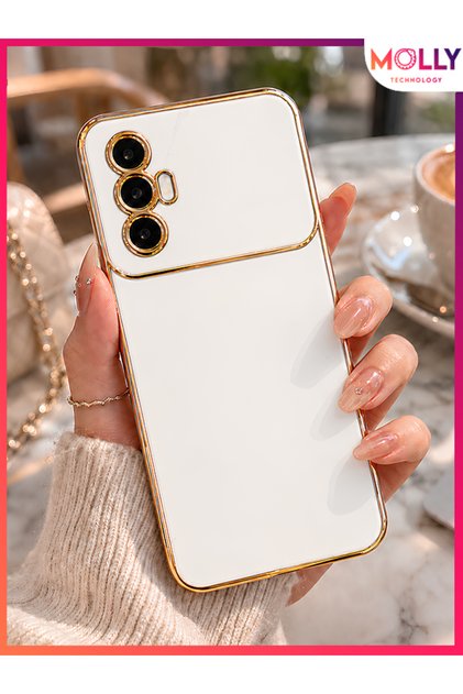 Luxury Silicone Case for Tecno Spark 8 Pro with Pearl White Edges Gold Detail