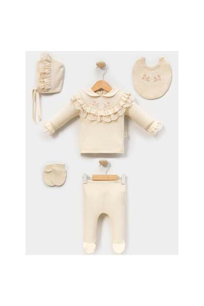 Girl Baby Lace Eyelet Embroidery 5-Piece Newborn Hospital Take-Home Bodysuit Set