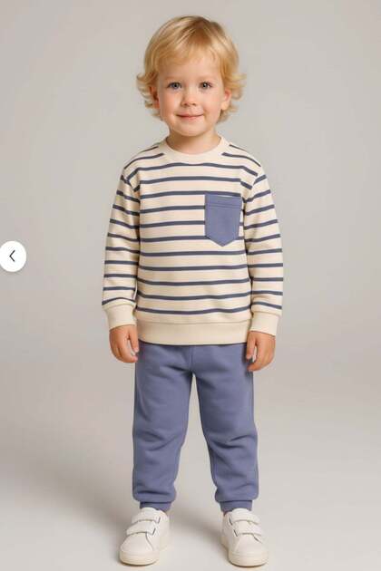 Striped 2-Thread Fabric Children's Top and Bottom Set