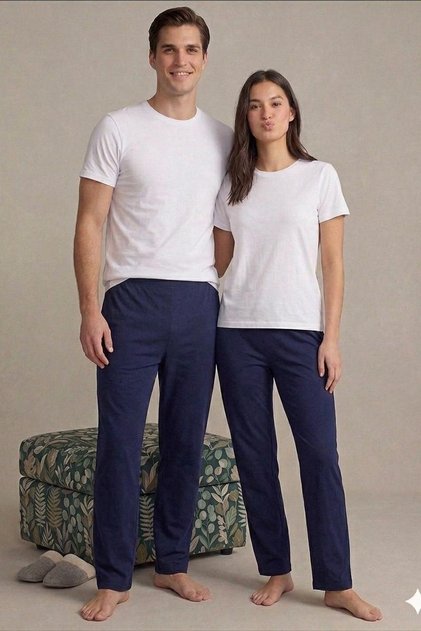 Unısex Lacivert Düz Renk Penye Pijama