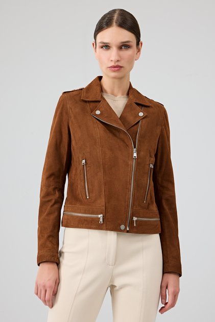 Layla Women's Brown Biker Suede Leather Jacket 24Wgd52841B