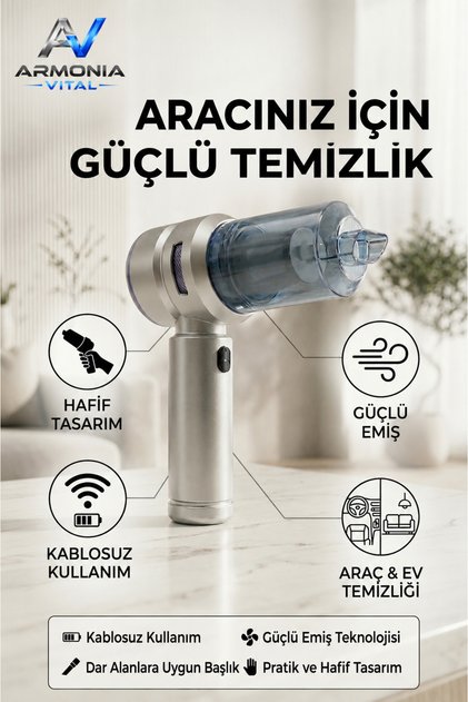 Cs59 Plus Max Yeni Nesil Şarjlı Taşınabilir 20.000 Pa Yüksek Emiş Güçlü Vakumlu Kablosuz Şarjlı El ve Araç Süpürgesi