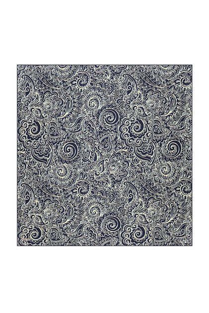 Navy Blue Art Pattern Twill Silk Scarf