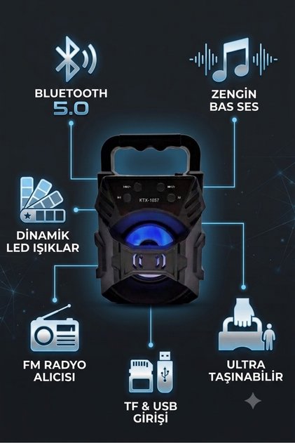 1057 Fm Radyolu Mini Taşınabilir Müzik Çalar Kutusu Bluetooth'lu Ses Bombası Hoparlör