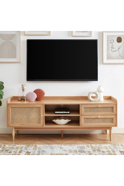 Solé Rattan TV Ünitesi Masif Ahşap