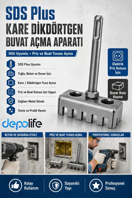 SDS PLus Kare Dikdörgen Priz Yuva Buvat Açma Aparatı Hilti Uyumlu Tuğla Beton Duvar Kutu Kesme
