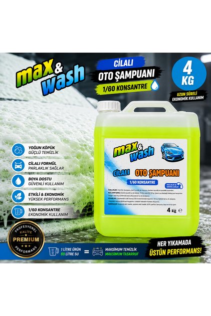 4 KG Cilalı Oto Şampuanı 1/60 Konsantre – Profesyonel Yüksek Köpüklü Araç Şampuanı