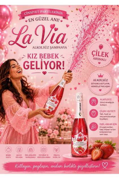 Lavıa Alkolsüz Şampanya Simli Çilek Aromalı içecek Alkolsüz Salla