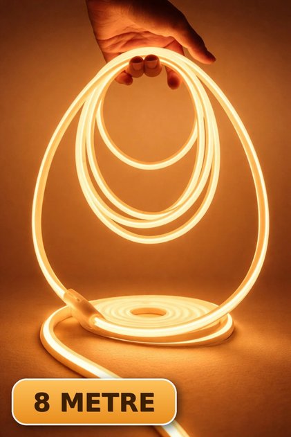 Neon Esnek Şerit Led 8 Metre Gün Işığı + 220 Volt Fiş